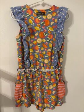 Matilda Jane Blue Citrus Fruit Print Dress with Polka Ruffle